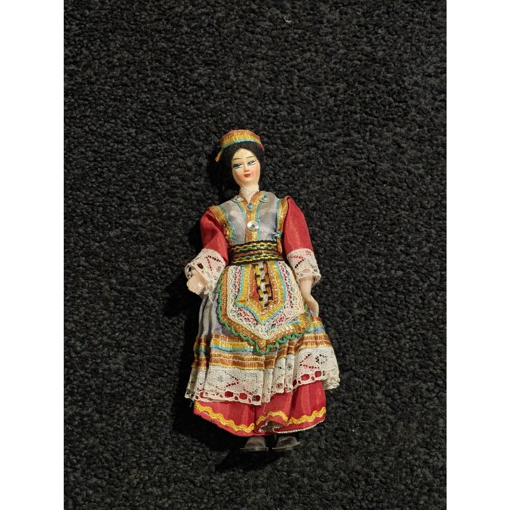 Handmade European Folk Costume Doll, Multicolor Dress, 6 Inch